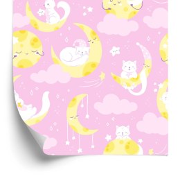 Tapeta Dla Dzieci - Gwiazdki, Kotki I Księżyce Flizelina 53x1000 TR-2048-VER-53
