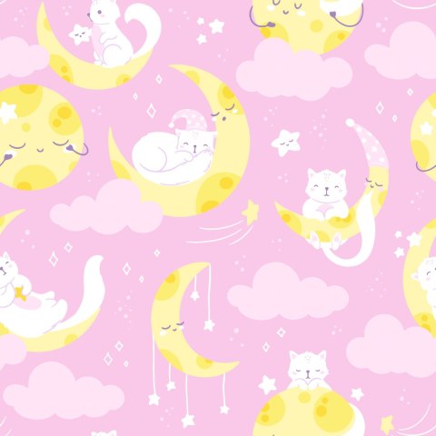 Tapeta Dla Dzieci - Gwiazdki, Kotki I Księżyce Flizelina 53x1000 TR-2048-VER-53