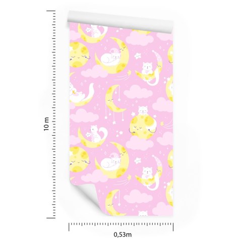 Tapeta Dla Dzieci - Gwiazdki, Kotki I Księżyce Flizelina 53x1000 TR-2048-VER-53