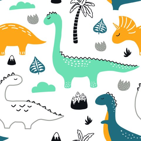Tapeta Dinozaury, Liście, Góry, Do Pokoju Chłopca Flizelina 53x1000 TR-1887-VER-53