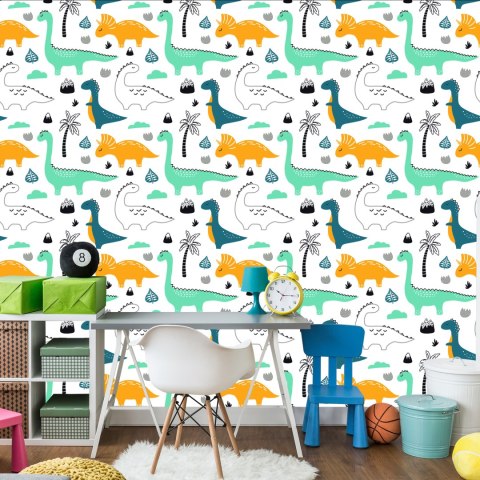 Tapeta Dinozaury, Liście, Góry, Do Pokoju Chłopca Flizelina 53x1000 TR-1887-VER-53