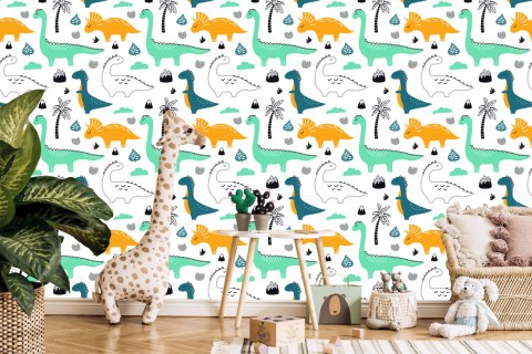 Tapeta Dinozaury, Liście, Góry, Do Pokoju Chłopca Flizelina 53x1000 TR-1887-VER-53