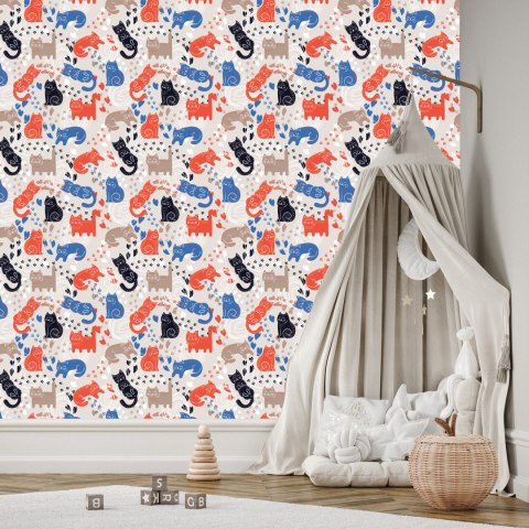 Tapeta Dla Dzieci - Kolorowe Kotki - Styl Skandynawski Flizelina 53x1000 TR-305-VER-53