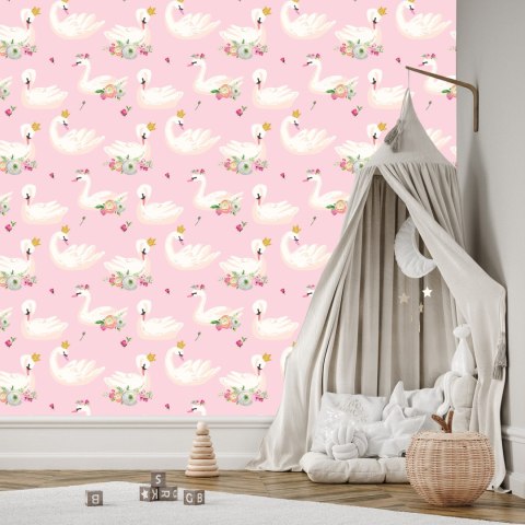 Tapeta Bajkowa Dla Dzieci, Łabędzie Kwiaty Natura Flizelina 53x1000 TR-1753-VER-53