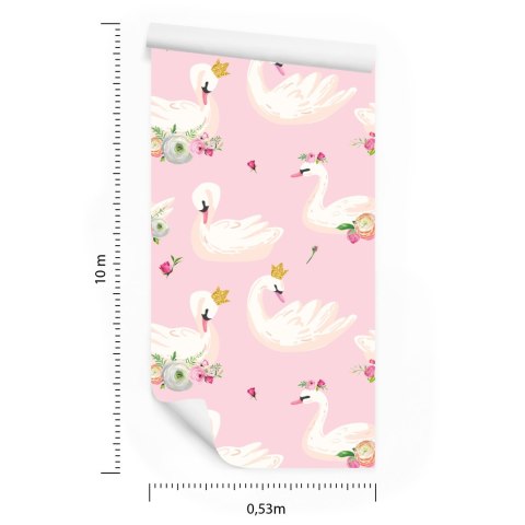 Tapeta Bajkowa Dla Dzieci, Łabędzie Kwiaty Natura Flizelina 53x1000 TR-1753-VER-53