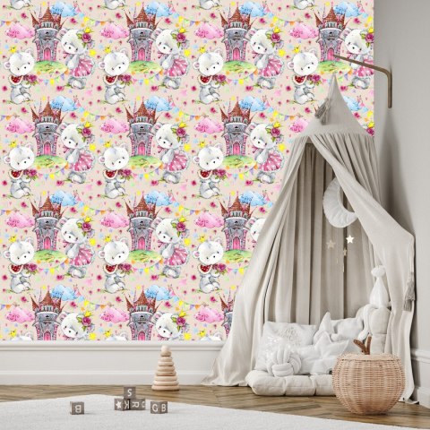 Tapeta Bajkowa Dla Dzieci, Misie, Chmury, Zamek Flizelina 53x1000 TR-3254-VER-53