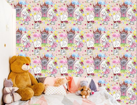 Tapeta Bajkowa Dla Dzieci, Misie, Chmury, Zamek Flizelina 53x1000 TR-3254-VER-53