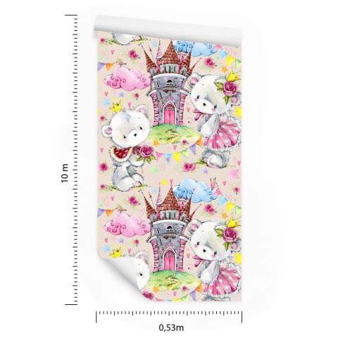 Tapeta Bajkowa Dla Dzieci, Misie, Chmury, Zamek Flizelina 53x1000 TR-3254-VER-53