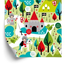 Tapeta Bajkowa Dla Dzieci, Rycerze, Smoki, Drzewa Flizelina 53x1000 TR-1919-VER-53