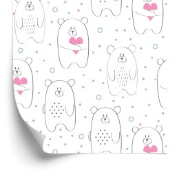 Tapeta Dla Dzieci - Białe Misie Z Różowymi Serduszkami Flizelina 53x1000 TR-180-VER-53