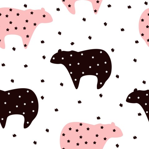 Tapeta Dla Dzieci - Czarne I Różowe Misie I Gwiazdki Flizelina 53x1000 TR-520-VER-53