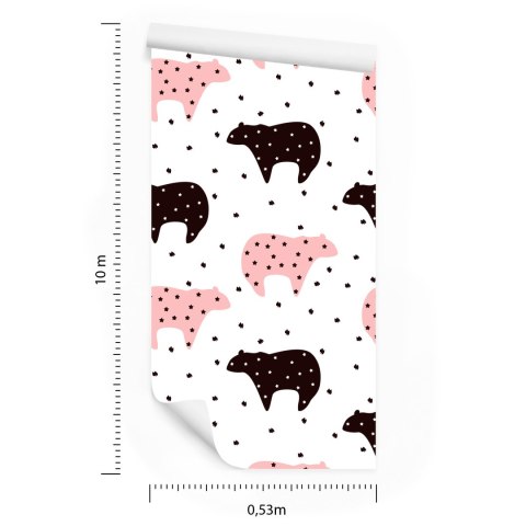 Tapeta Dla Dzieci - Czarne I Różowe Misie I Gwiazdki Flizelina 53x1000 TR-520-VER-53