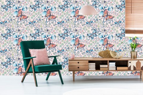 Tapeta Dla Dzieci - Kolorowe Motyle I Kwiaty Flizelina 53x1000 TR-627-VER-53