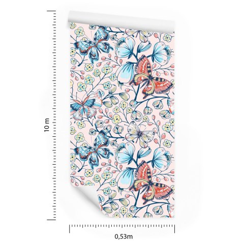 Tapeta Dla Dzieci - Kolorowe Motyle I Kwiaty Flizelina 53x1000 TR-627-VER-53