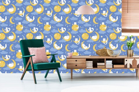 Tapeta Dla Dzieci - Gwiazdki, Kotki I Księżyce Flizelina 53x1000 TR-2039-VER-53