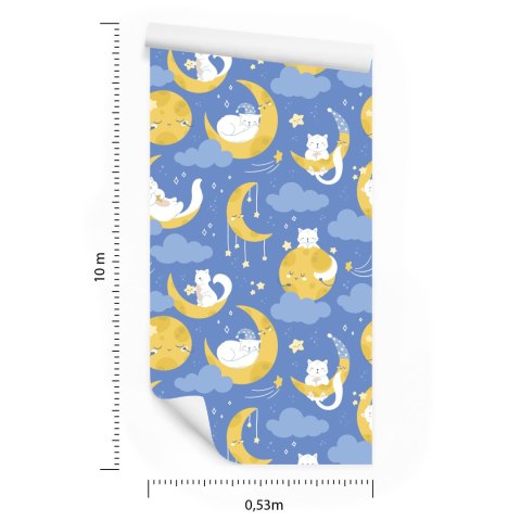 Tapeta Dla Dzieci - Gwiazdki, Kotki I Księżyce Flizelina 53x1000 TR-2039-VER-53