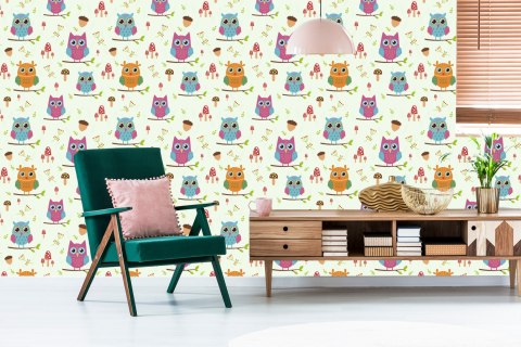 Tapeta Dla Dzieci - Kolorowe Sówki Flizelina 53x1000 TR-169-VER-53
