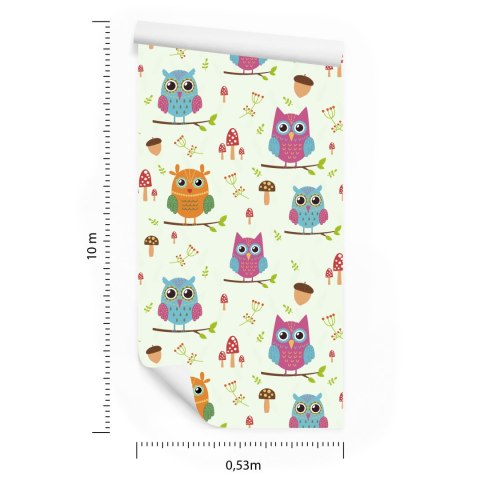 Tapeta Dla Dzieci - Kolorowe Sówki Flizelina 53x1000 TR-169-VER-53