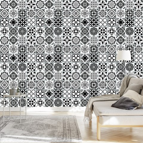 Tapeta Czarno - Biała Śródziemnomorska Mozaika Flizelina 53x1000 TR-53-VER-53