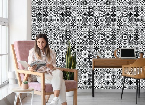 Tapeta Czarno - Biała Śródziemnomorska Mozaika Flizelina 53x1000 TR-53-VER-53