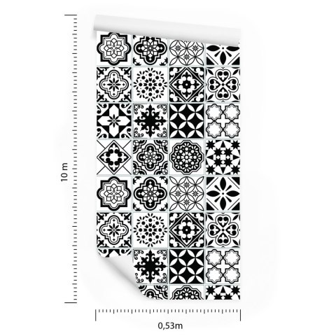 Tapeta Czarno - Biała Śródziemnomorska Mozaika Flizelina 53x1000 TR-53-VER-53