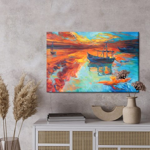 Obraz Na Płótnie Malowane Łódki Na Morzu Canvas Naturalny 100x70 LB-450-NC100-70