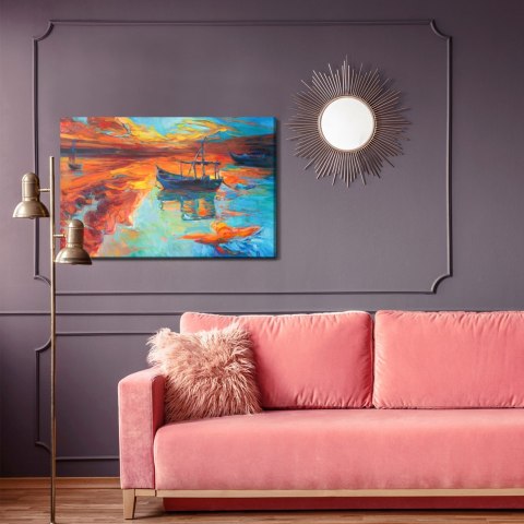 Obraz Na Płótnie Malowane Łódki Na Morzu Canvas Naturalny 120x80 LB-450-NC120-80