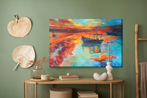 Obraz Na Płótnie Malowane Łódki Na Morzu Canvas Naturalny 120x80 LB-450-NC120-80