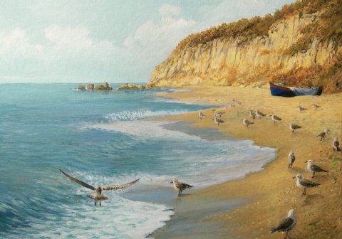 Obraz Na Płótnie Mewy Plaża I Morze Canvas 120x80 LB-509-C120-80