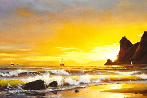 Obraz Na Płótnie Morze I Zachód Słońca Canvas Naturalny 120x80 LB-507-NC120-80