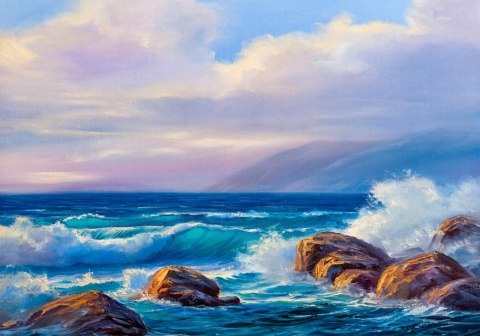 Obraz Na Płótnie Fale I Skały Na Morzu Canvas Naturalny 120x80 LB-586-NC120-80