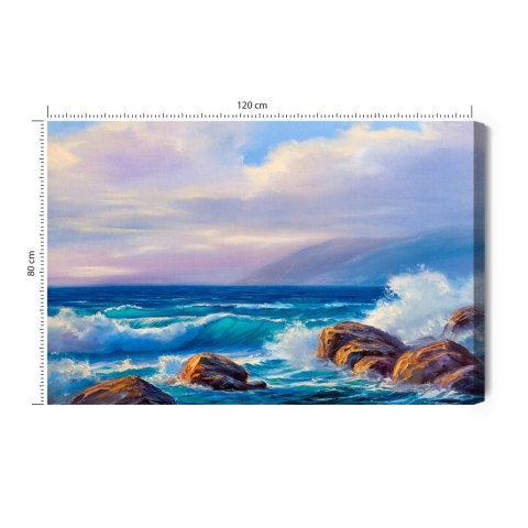 Obraz Na Płótnie Fale I Skały Na Morzu Canvas Naturalny 120x80 LB-586-NC120-80