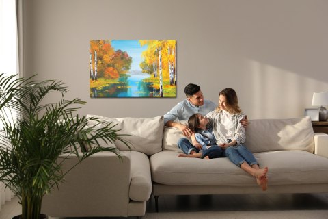 Obraz Na Płótnie Brzozowy Las W Pobliżu Rzeki Canvas 120x80 LB-1174-C120-80