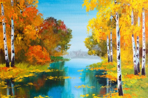 Obraz Na Płótnie Brzozowy Las W Pobliżu Rzeki Canvas Naturalny 120x80 LB-1174-NC120-80