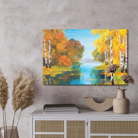 Obraz Na Płótnie Brzozowy Las W Pobliżu Rzeki Canvas Naturalny 120x80 LB-1174-NC120-80