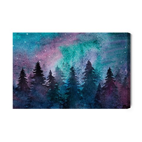 Obraz Na Płótnie Akwarelowy Nocny Pejzaż Leśny Canvas Naturalny 100x70 LB-1216-NC100-70