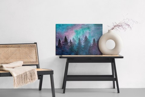 Obraz Na Płótnie Akwarelowy Nocny Pejzaż Leśny Canvas Naturalny 100x70 LB-1216-NC100-70