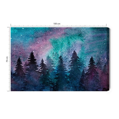Obraz Na Płótnie Akwarelowy Nocny Pejzaż Leśny Canvas Naturalny 100x70 LB-1216-NC100-70