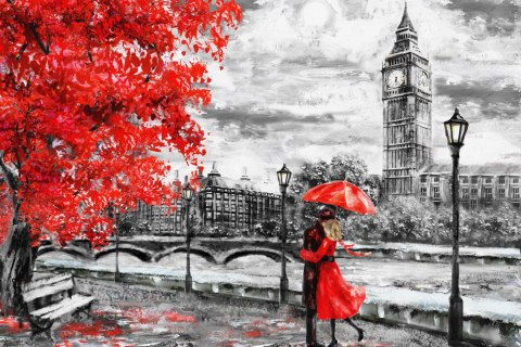 Obraz Na Płótnie Zakochani Podziwiający Londyńską Panoramę Canvas Naturalny 120x80 LB-1297-NC120-80