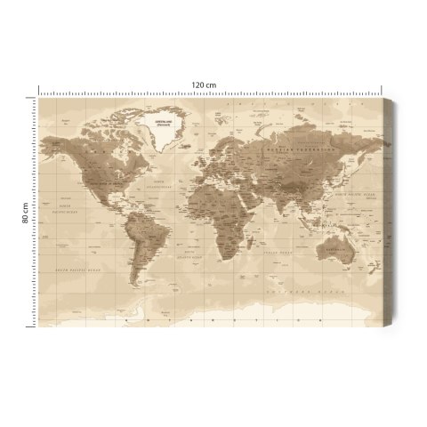 Obraz Na Płótnie Fizyczna Mapa Świata Canvas Naturalny 120x80 LB-167-NC120-80