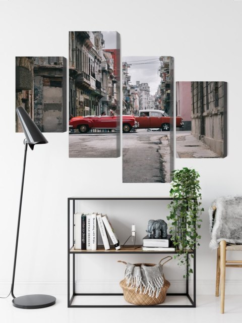 Obraz Wieloczęściowy Auta W Stylu Retro Na Kubie Canvas Naturalny 80x50 LBS-2388-NC80-50_2X20-50_2X20-30