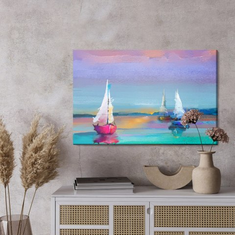 Obraz Na Płótnie Abstrakcyjne Żaglówki Na Morzu Canvas Naturalny 100x70 LB-588-NC100-70