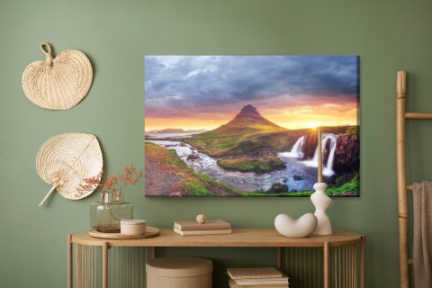 Obraz Na Płótnie Islandzkie Wodospady O Zachodzie Słońca Canvas 120x80 LB-1550-C120-80