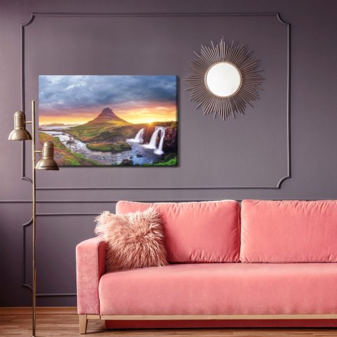 Obraz Na Płótnie Islandzkie Wodospady O Zachodzie Słońca Canvas Naturalny 100x70 LB-1550-NC100-70