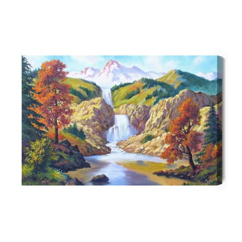 Obraz Na Płótnie Jesienny Wodospad Jak Malowany Canvas Naturalny 100x70 LB-1573-NC100-70
