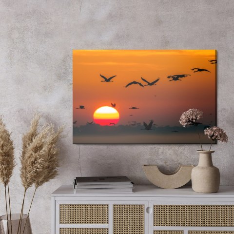 Obraz Na Płótnie Lecące Żurawie Canvas Naturalny 120x80 LB-830-NC120-80