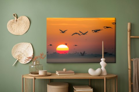 Obraz Na Płótnie Lecące Żurawie Canvas Naturalny 120x80 LB-830-NC120-80