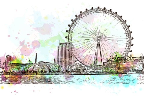 Obraz Na Płótnie London Eye Malowany Akwarelą Canvas 120x80 LB-1305-C120-80