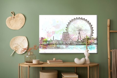Obraz Na Płótnie London Eye Malowany Akwarelą Canvas 120x80 LB-1305-C120-80