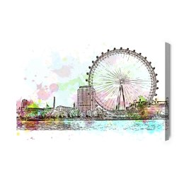 Obraz Na Płótnie London Eye Malowany Akwarelą Canvas Naturalny 120x80 LB-1305-NC120-80